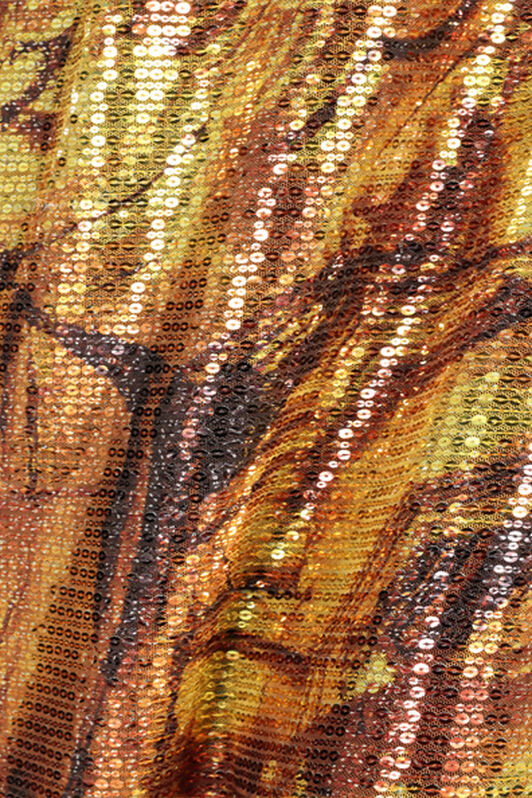 RC Silk Caftan Dress with Amber Print and Sequins Yellow VKT145-VXP74