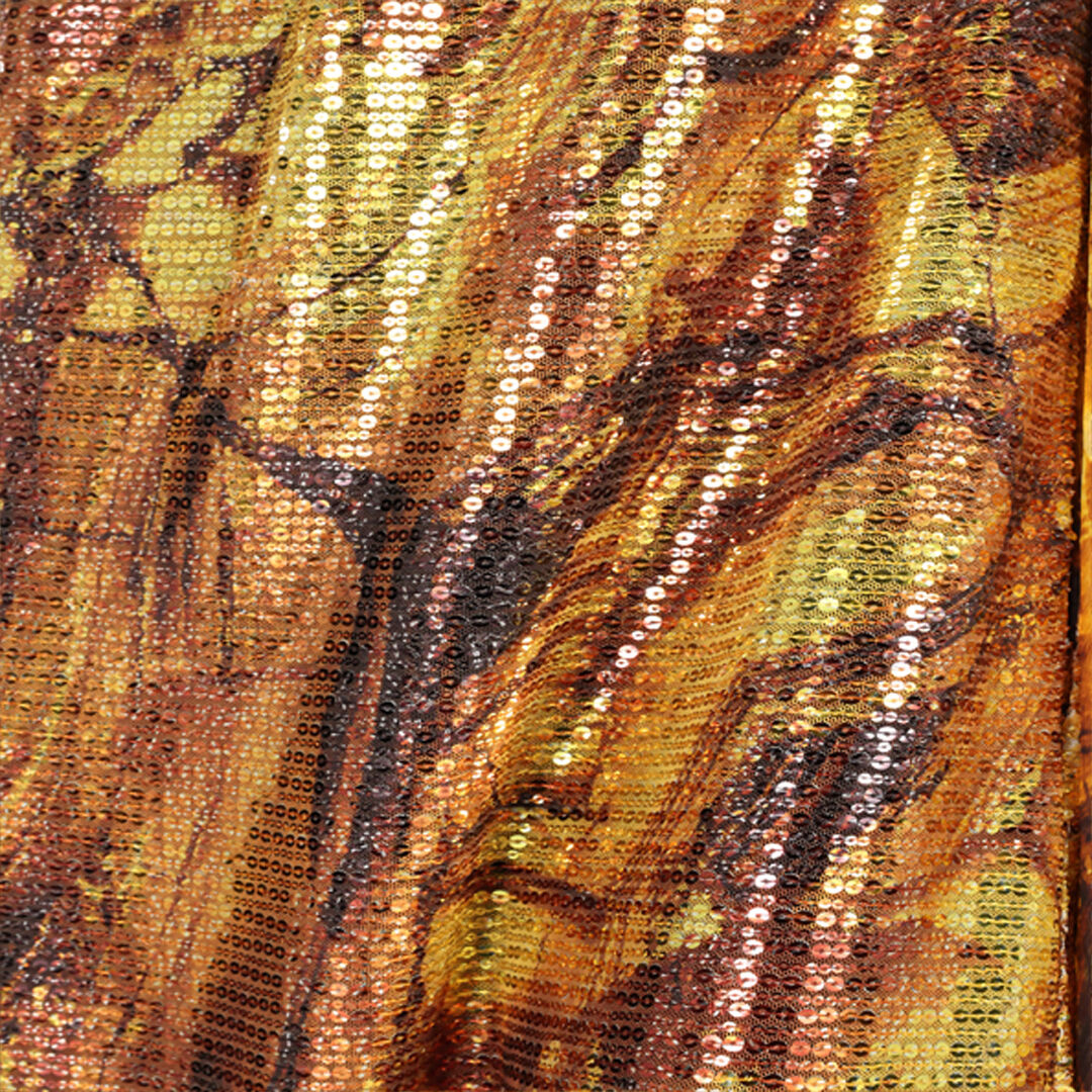 RC Silk Caftan Dress with Amber Print and Sequins Yellow VKT145-VXP74