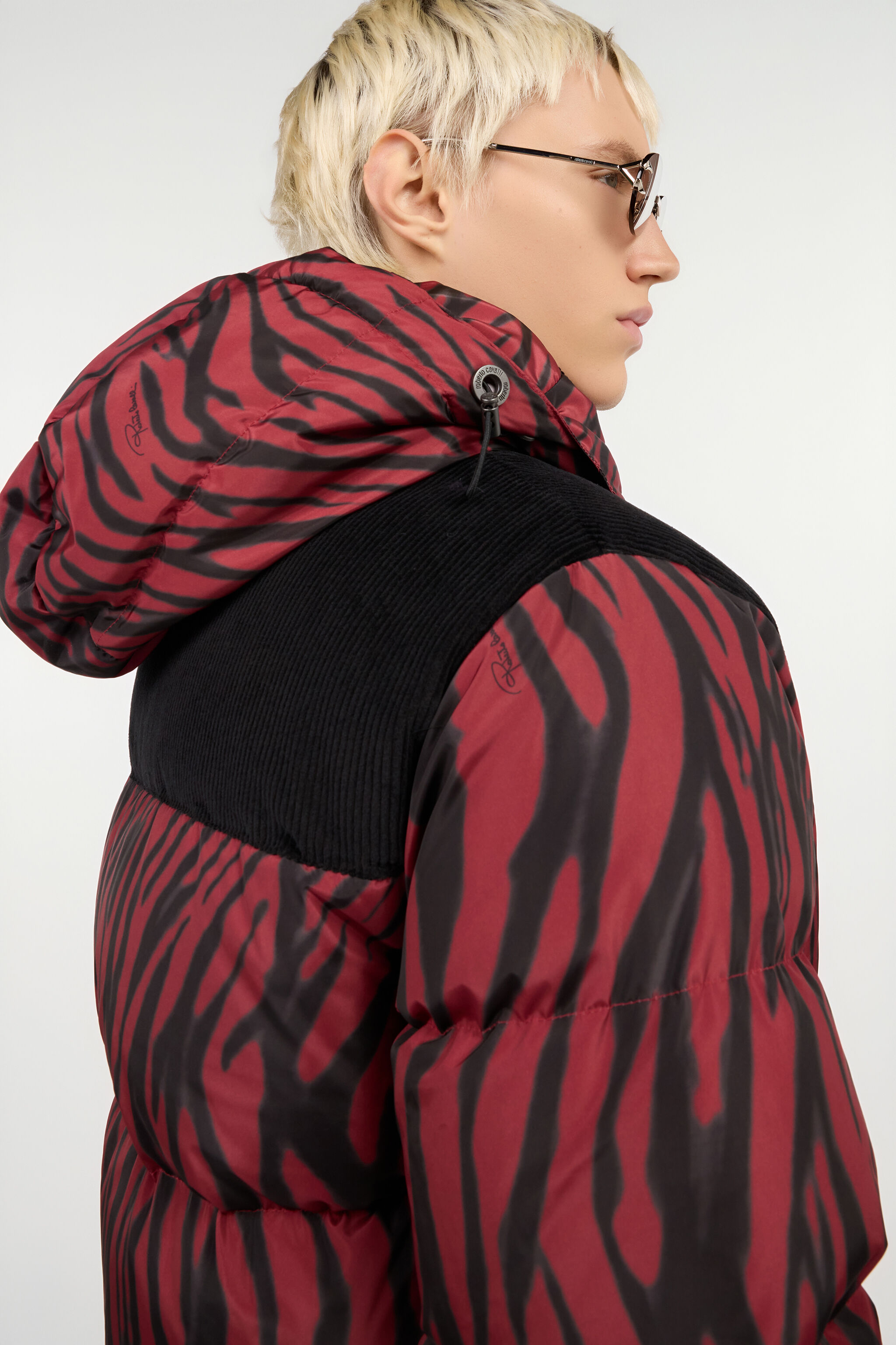 Zebra Print Down Jacket in RED/BLACK for Men | Roberto Cavalli®