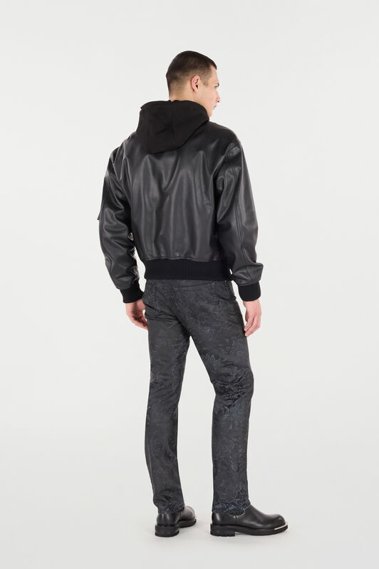 RC Leather Bomber Jacket with Hood Black VNP464-PN104