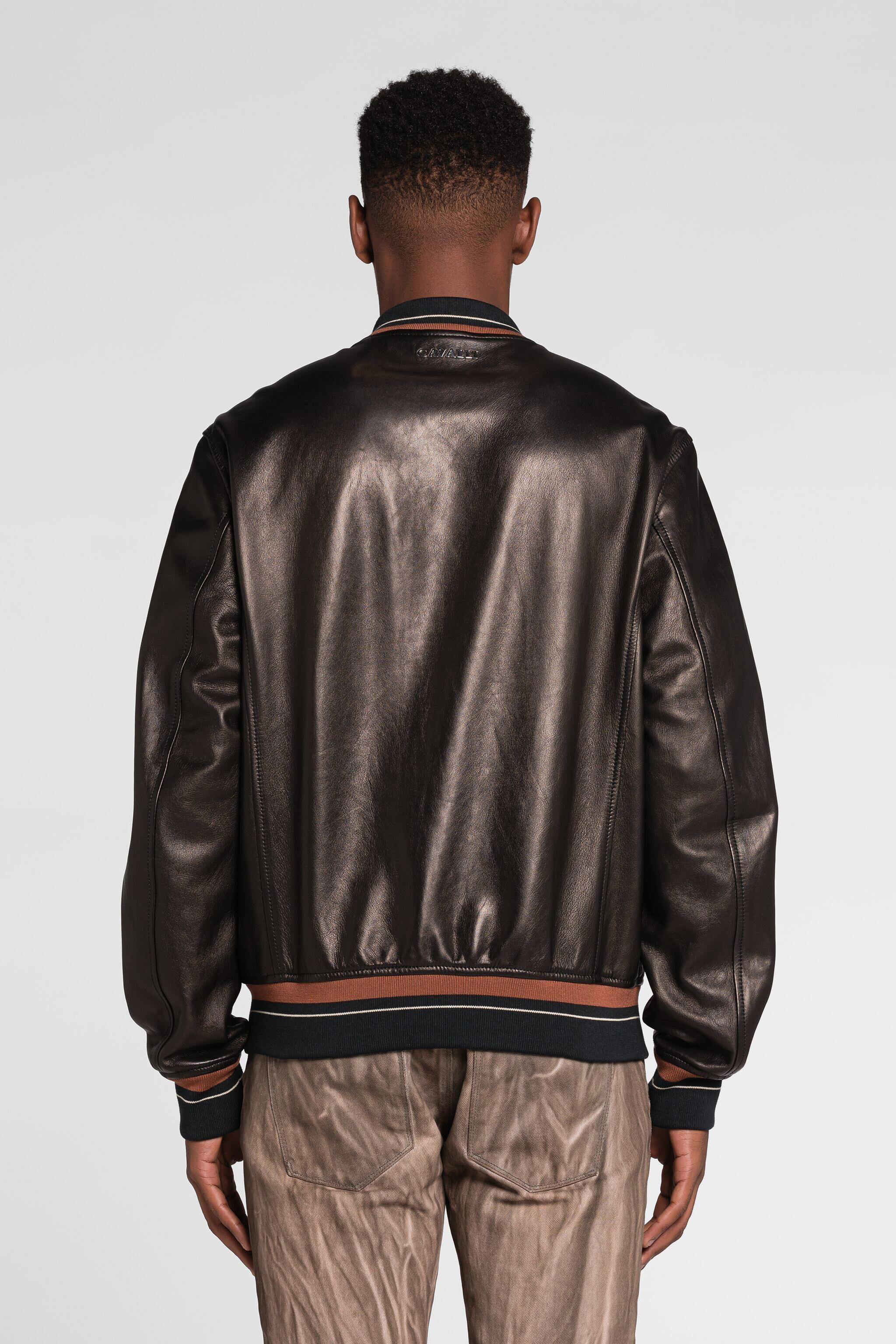 RC Zip-up leather bomber jacket Black QRP801-PFF15