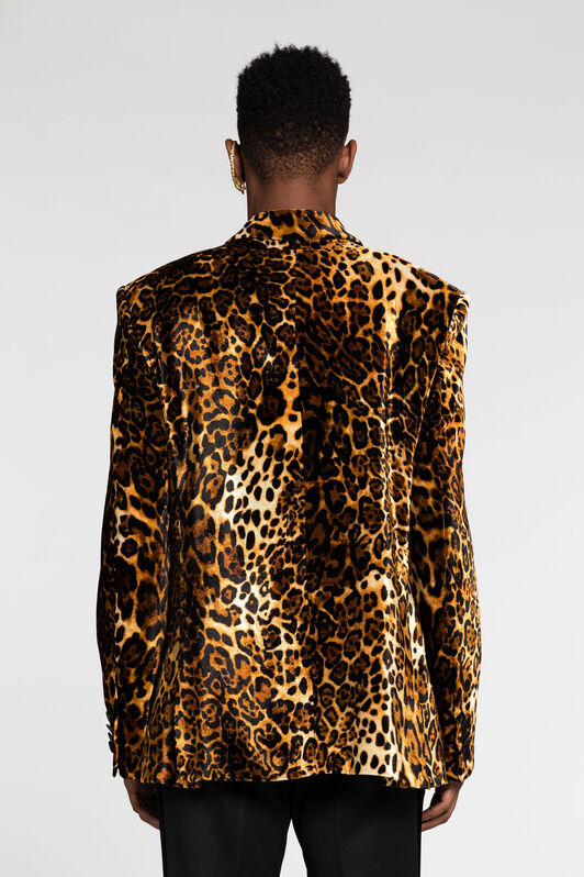 RC Leopard-Print Double-Breasted Blazer Dark brown RRT420-3RF40