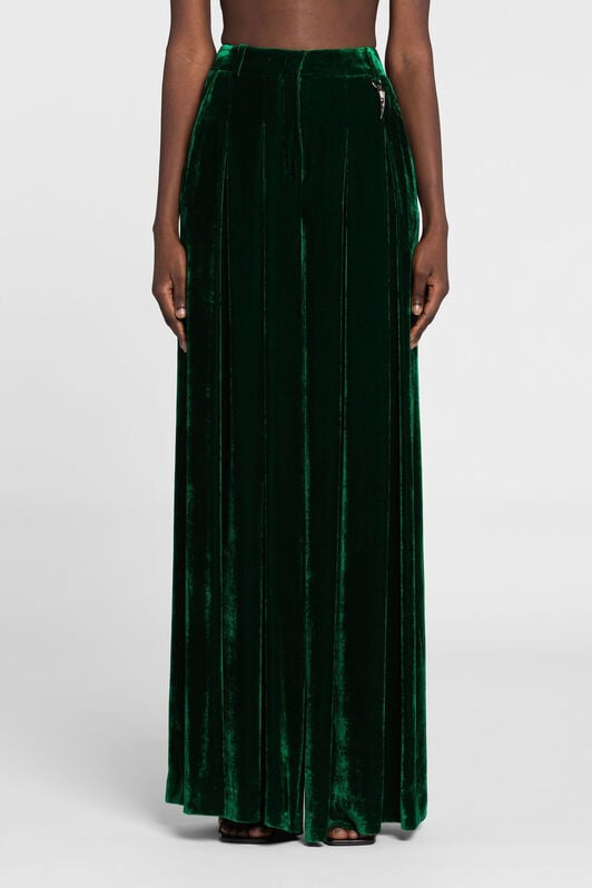 RC Tiger Tooth Wide-Leg Velvet Trousers Dark green PWT205-VL067