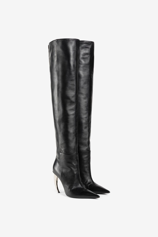 RC Tiger Tooth Leather Thigh-High Boots Black PWS002-PN039