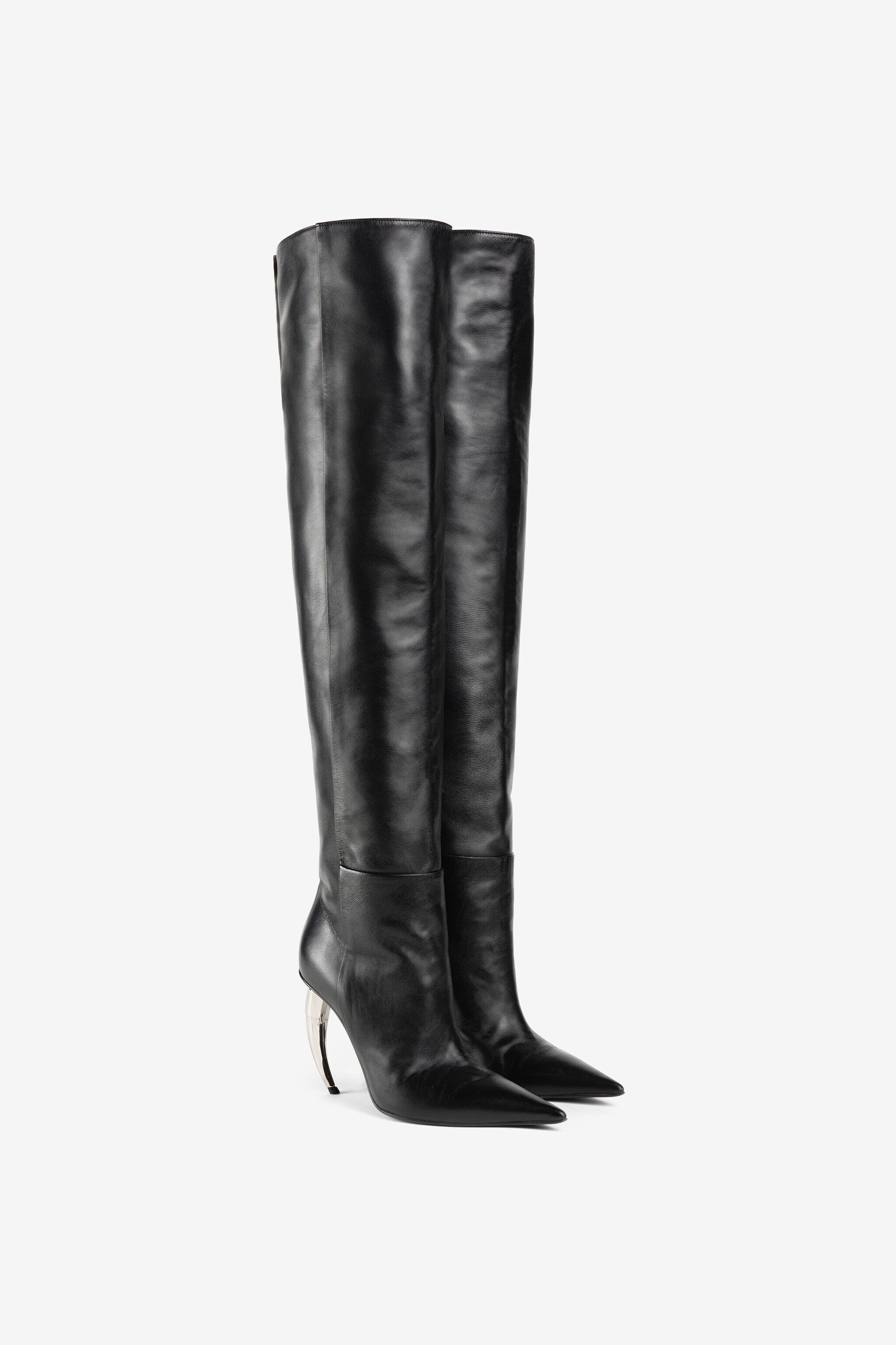 RC Tiger Tooth Leather Thigh-High Boots Black PWS002-PN039