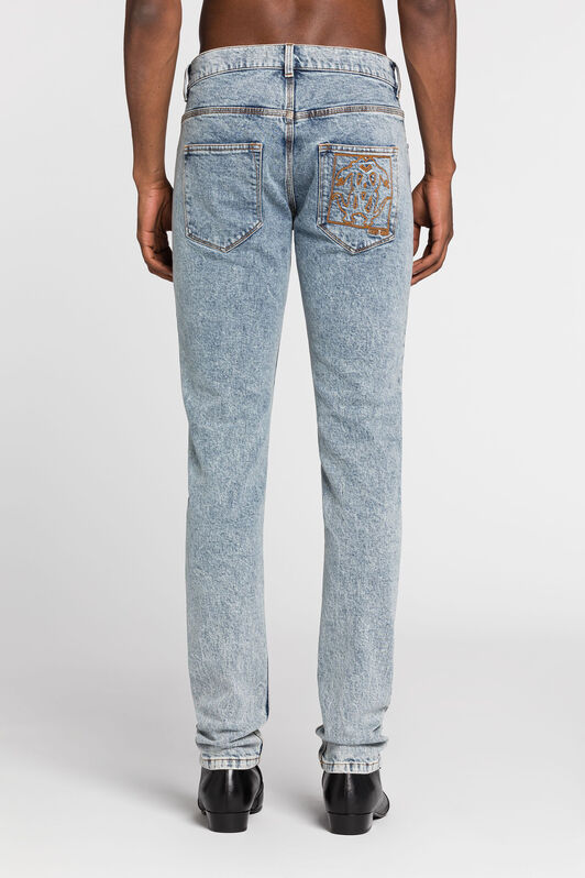RC Mirror Snake-Embroidered Slim-Fit Jeans Light blue RRJ251-DS001