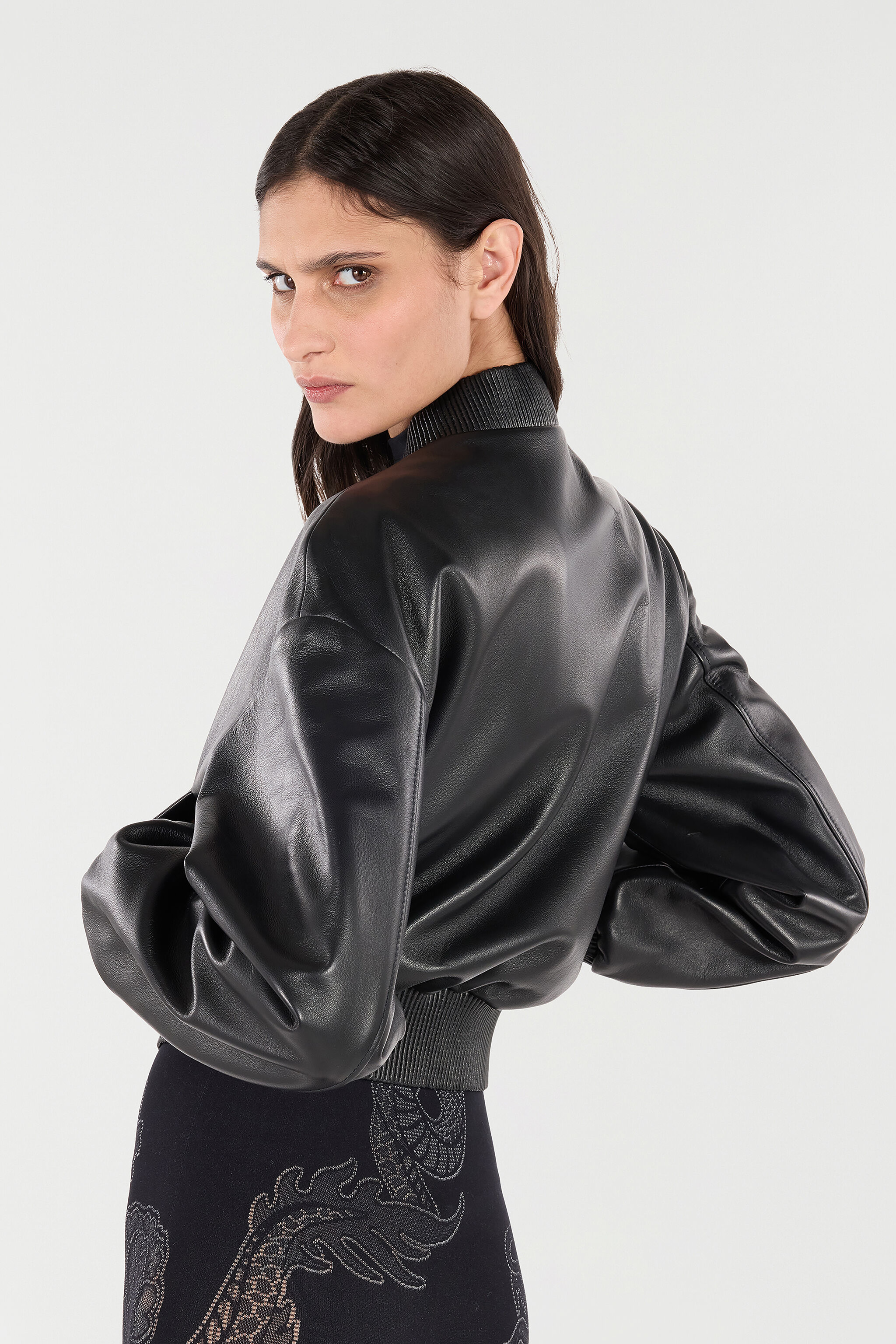 RC Leather Bomber Jacket Negro VKP802-PN014
