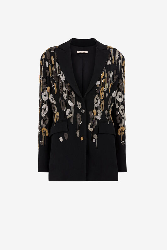 RC Fringed Leopard-Embroidered Blazer Nero NQR404-HR005