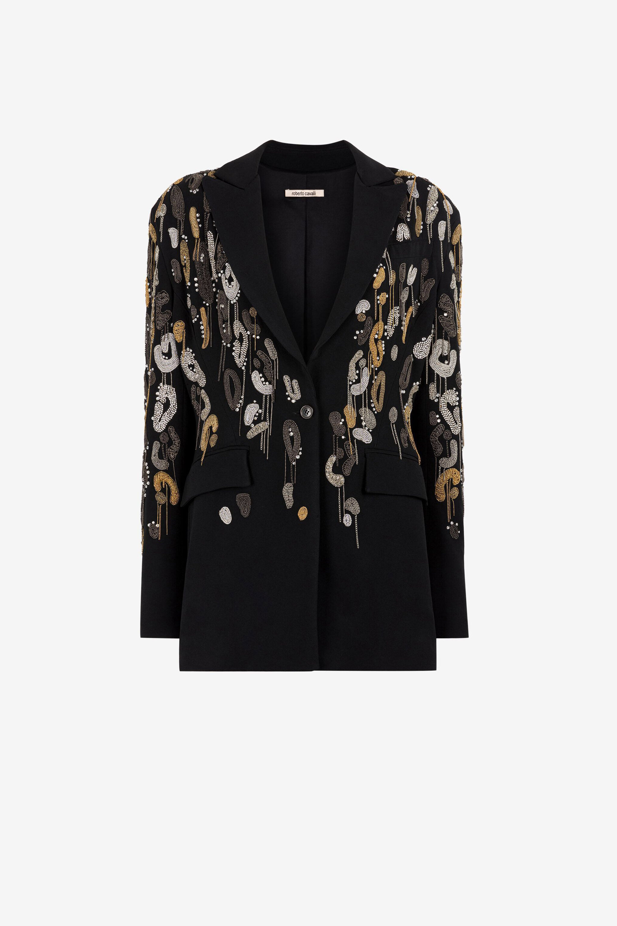 RC Fringed Leopard-Embroidered Blazer Nero NQR404-HR005