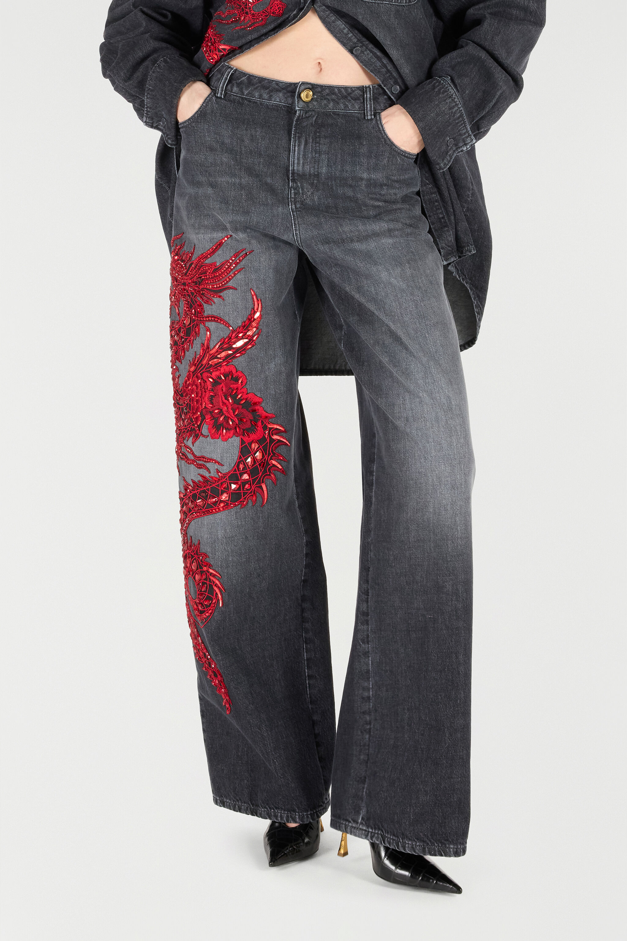 RC Jeans Con Ricamo E Paillettes Nero/Rosso VQJ251-DN001