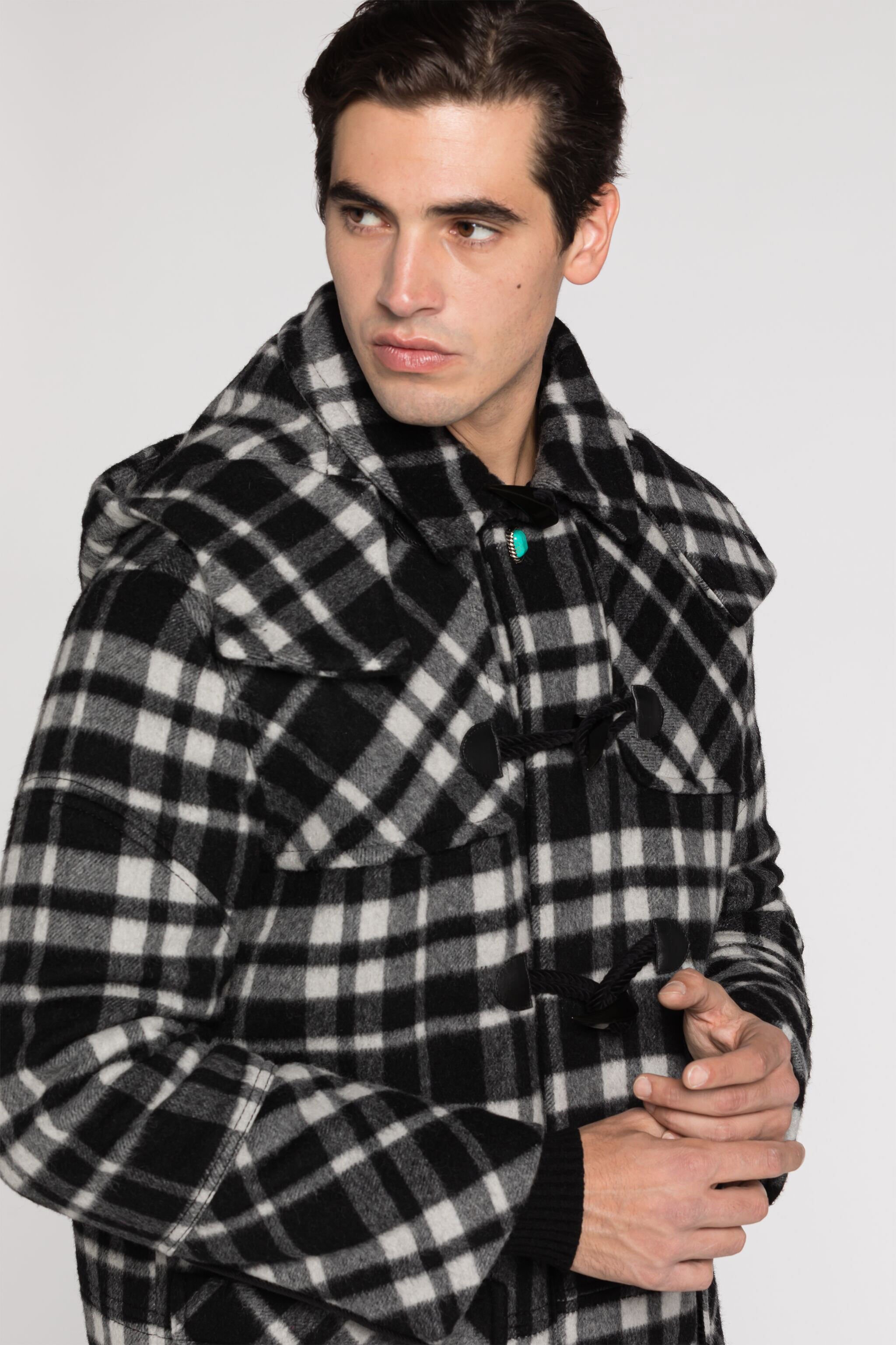 RC Plaid Duffle Coat Black/White RRT501-FY090