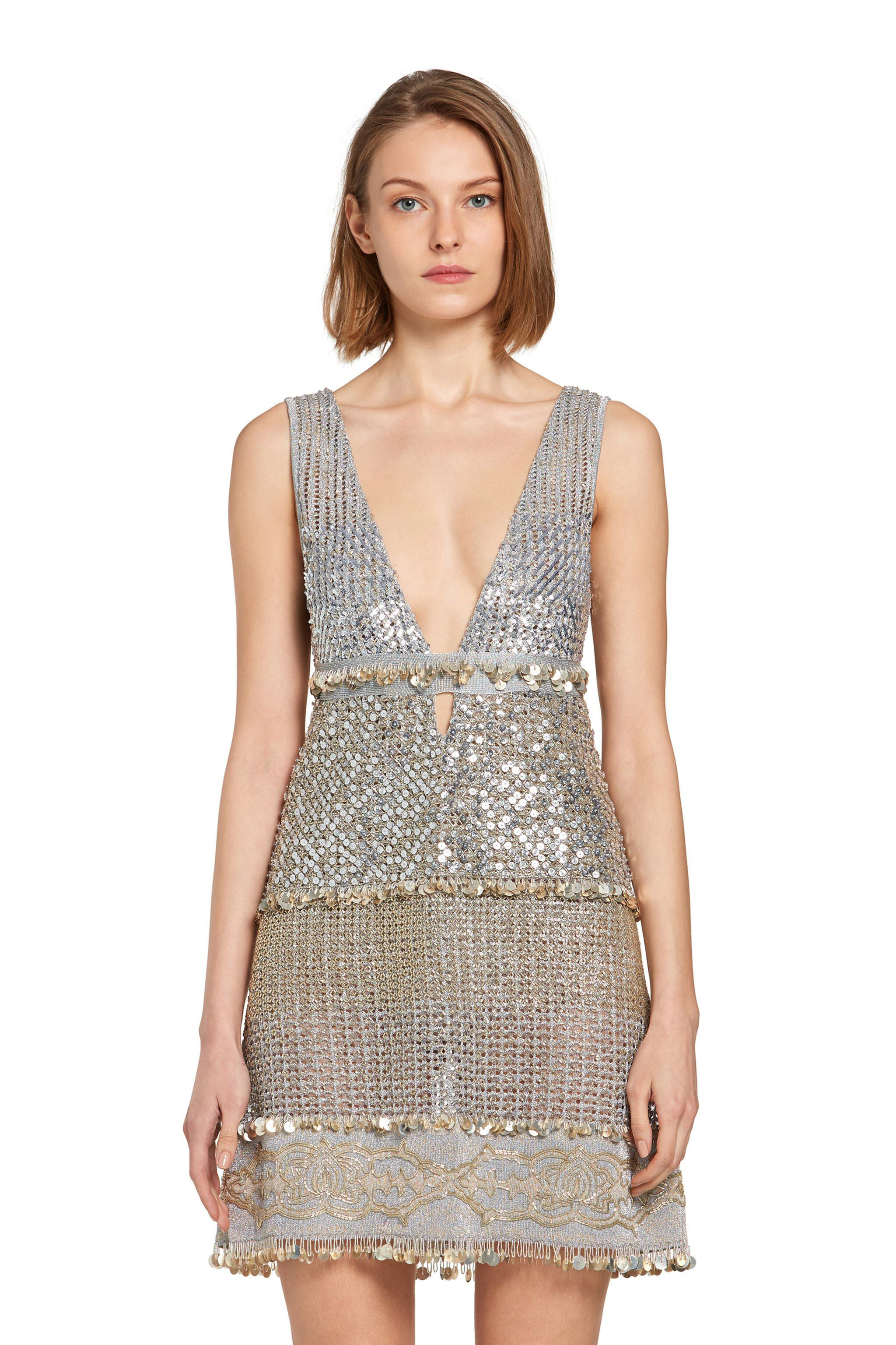 RC Embellished metallic knit mini dress SILVER IWM165-MR001
