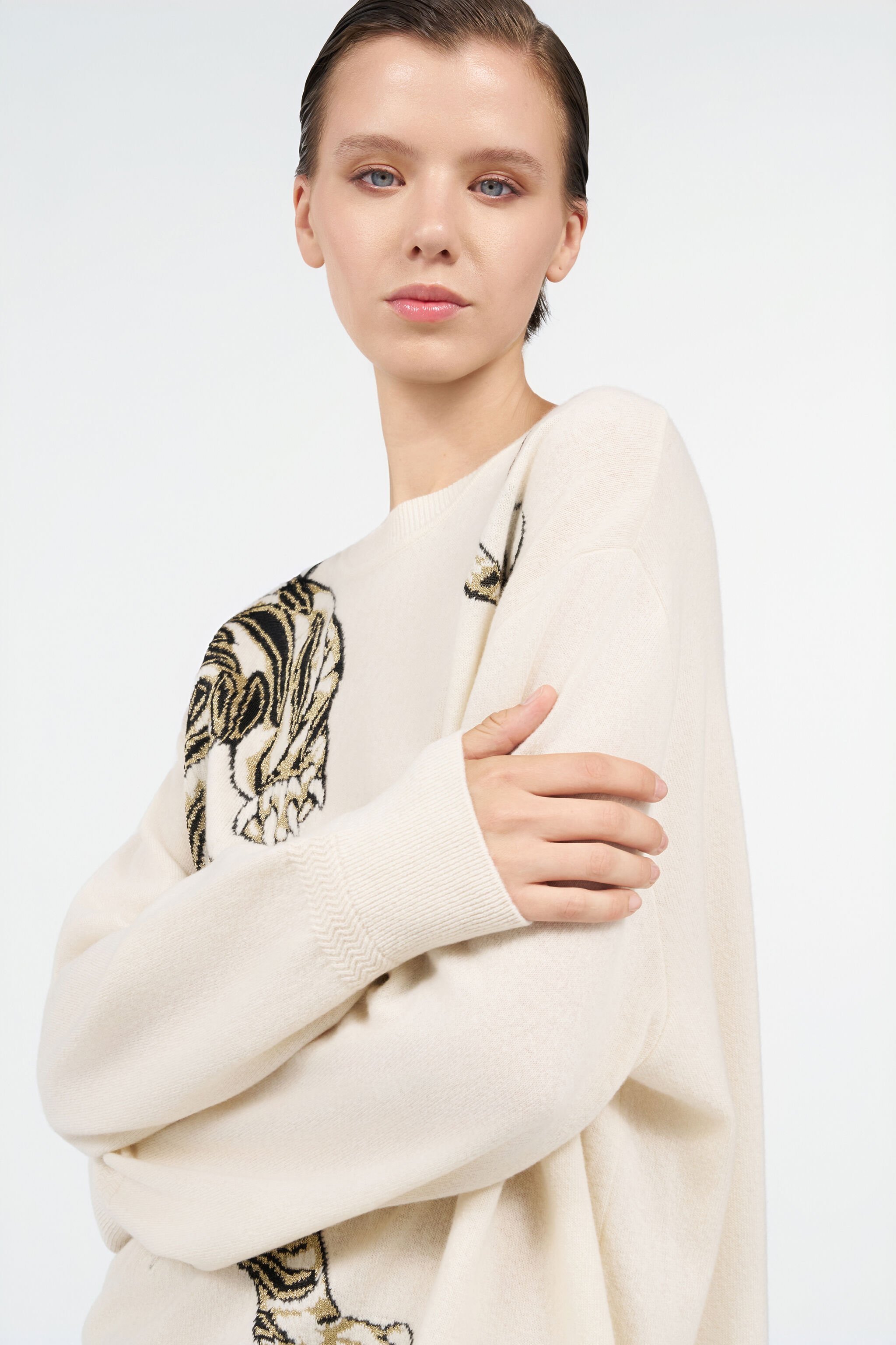 RC Wollpullover mit Tigermotiv IVORY WKM603-MQ014