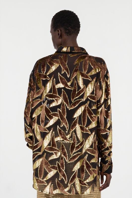 RC Chocolate Sheer Shirt with Foliage Motif CHOCOLATE WWT700-FC007