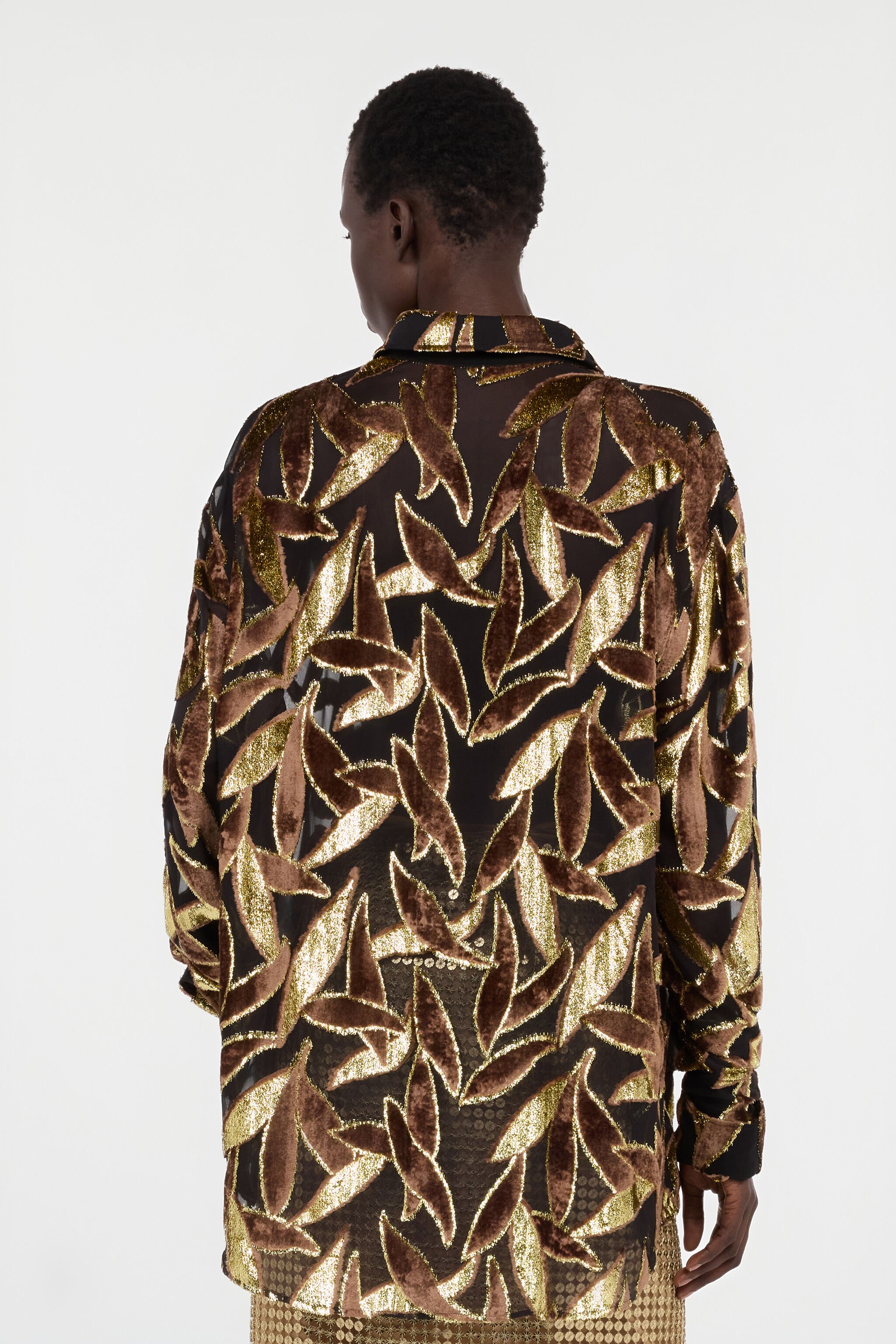 RC Chocolate Sheer Shirt with Foliage Motif CHOCOLATE WWT700-FC007