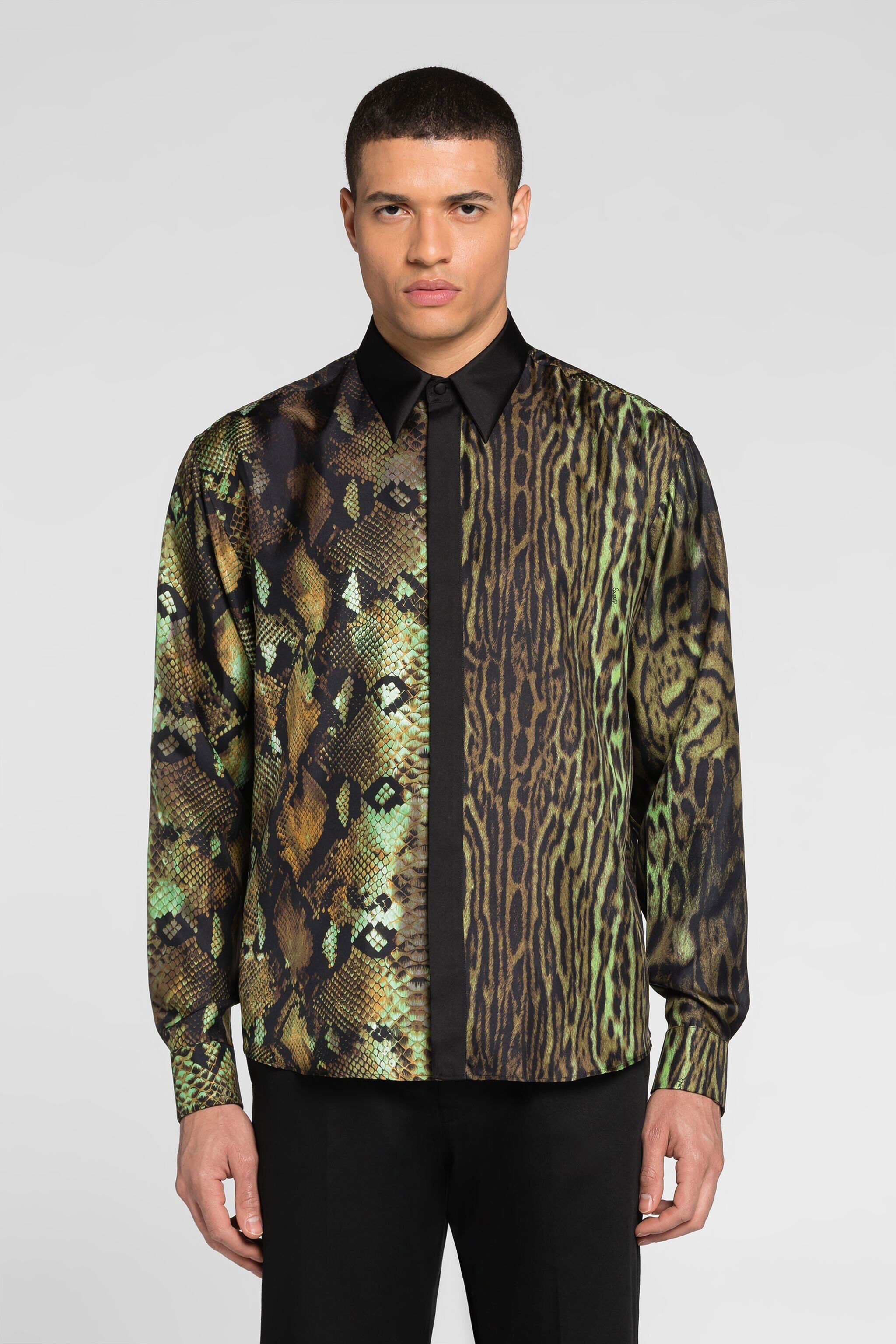 RC Python And Ocelot-Print Silk Shirt MILITARY PRT731-4QE64