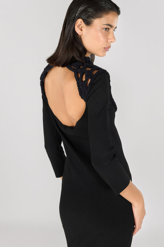 RC Robe Midi Avec Encolure Ajourée Au Crochet RC Robe Midi Avec Encolure Ajourée Au Crochet Noir TWM103-MI014