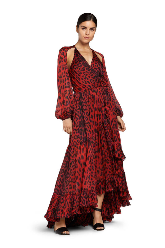 RC Robe en soie à imprimé Léopard et découpes RC Robe en soie à imprimé Léopard et découpes Rouge MQT131-CTA36