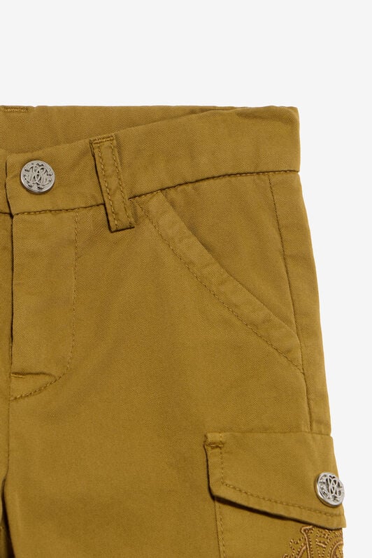 JU Ockerfarbene Cargo-Bermuda aus Baumwolle mit Monogramm KHAKY TJT242-CE035