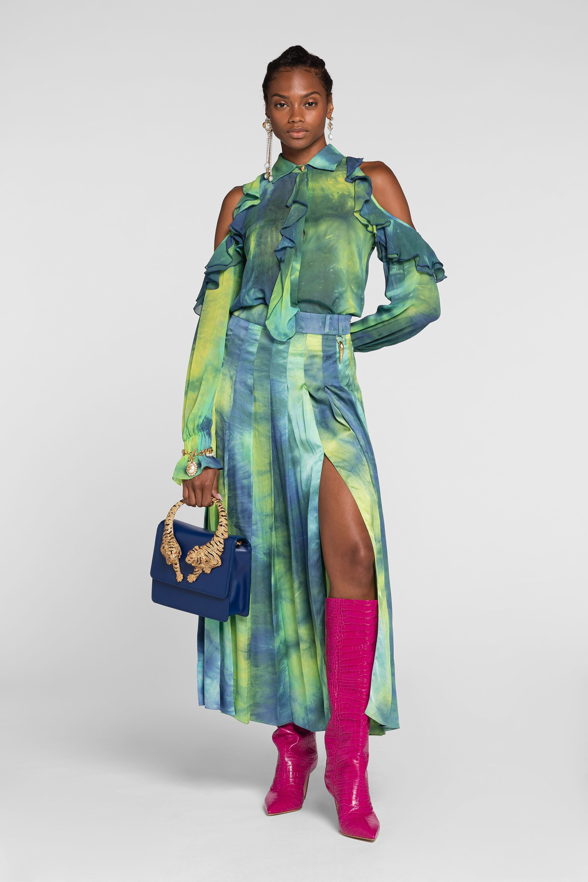 RC Camicia tie-dye con cut-out Verde chiaro/Azzurro QKT702-GG039