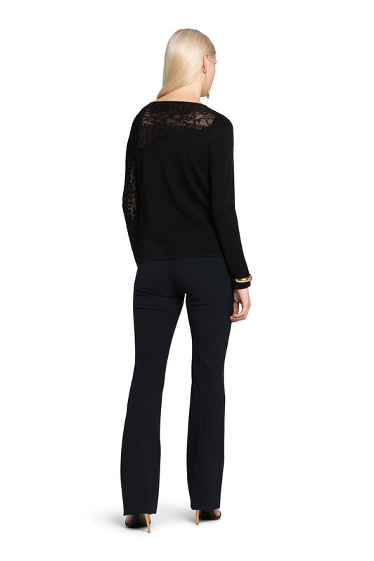 RC Floral-Knit Lace-Insert Top BLACK KQM610-MI001