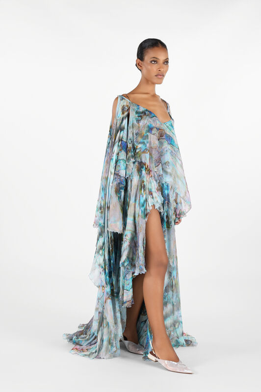 RC Mermaid Print Long Dress Blue/Silver UWT106-CKN92
