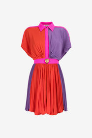 ${brand} Colourblock Pleated Silk Mini Dress ${colorDescription} ${masterID}