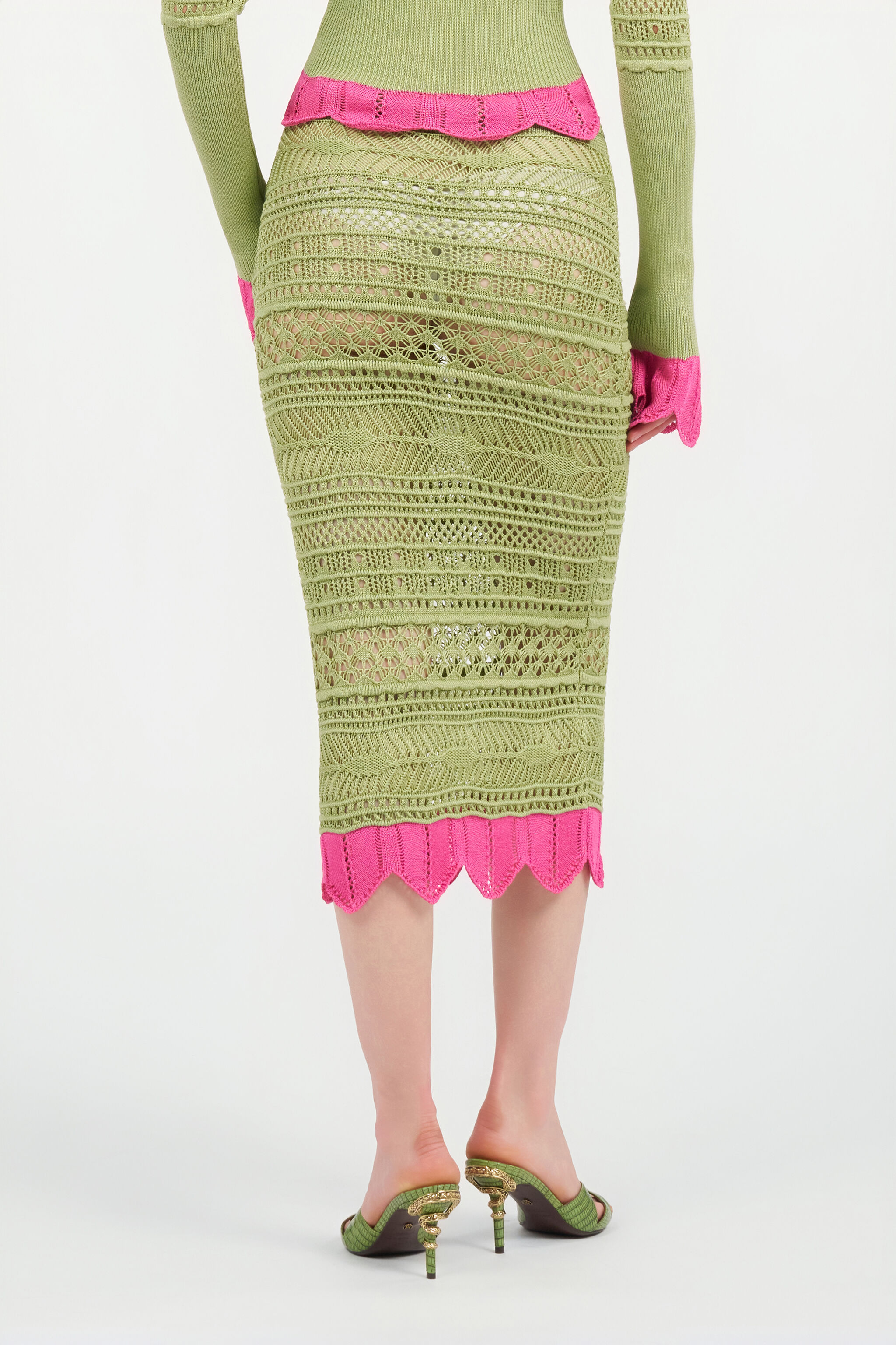 Midi Knit Skirt with Contrast Detail in LIGHT GREEN for Women