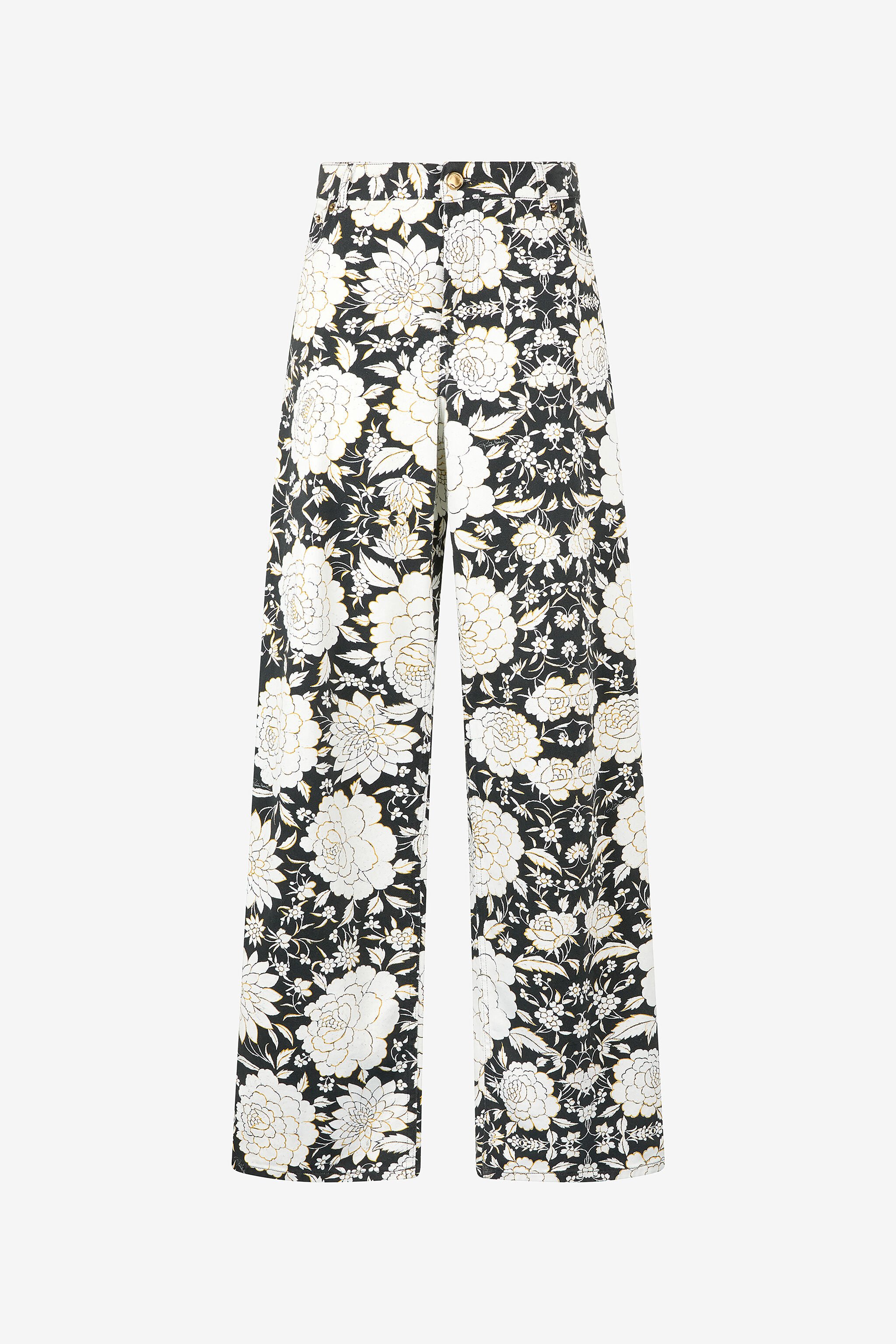 RC Pants with All-Over Floral Print Black/White VQJ207-DAP71