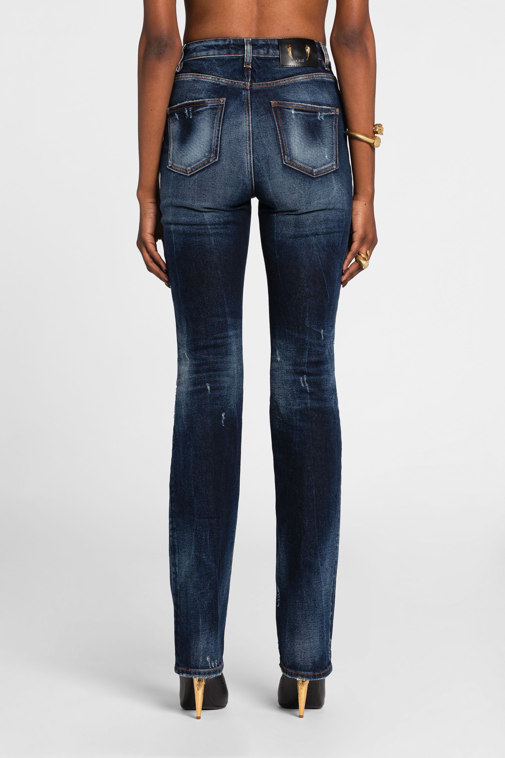 RC Animalier Patchwork-Print Appliqué Straight-Leg Jeans Dark blue OQJ218-DS004
