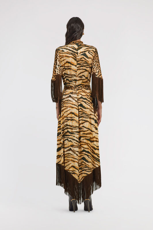 RC Leopard-print fringe dress Hellbraun RKT121-SZH36