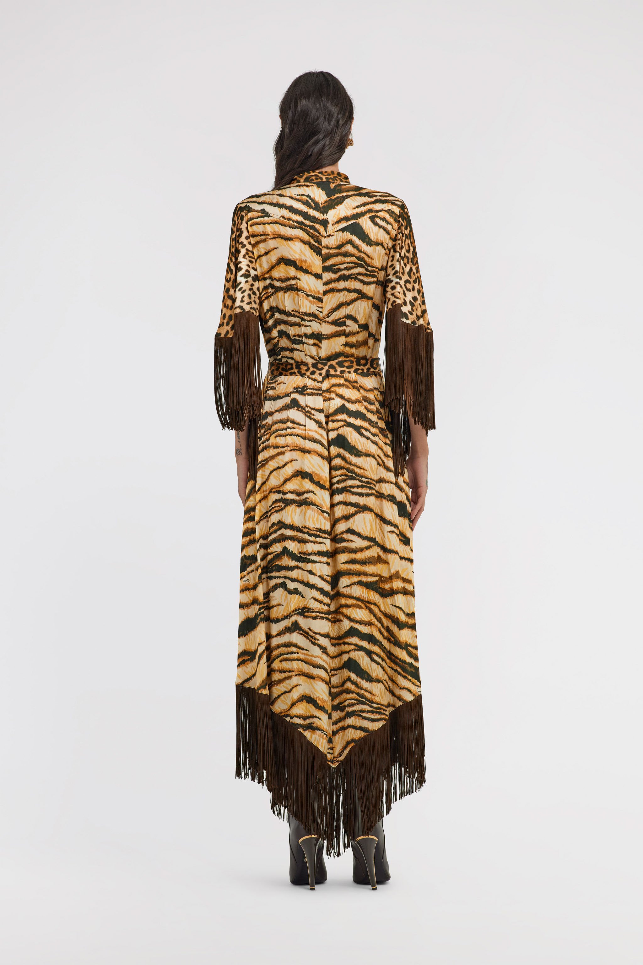 RC Leopard-print fringe dress Hellbraun RKT121-SZH36