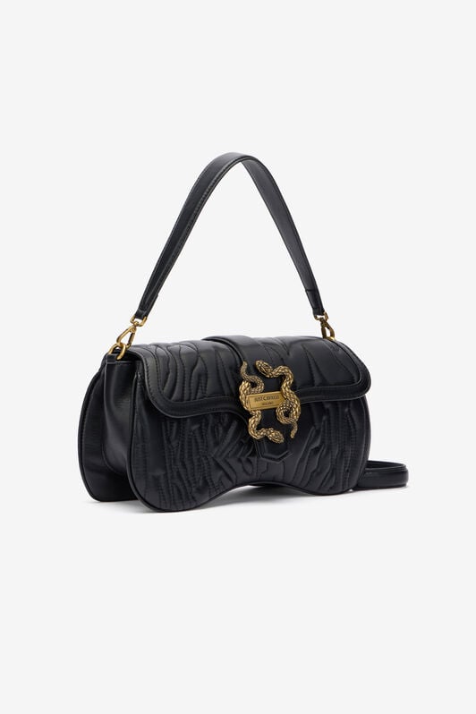 JC Crossbody Bag With Top-Stitching And Mirror Snake BLACK UFB028-UF397