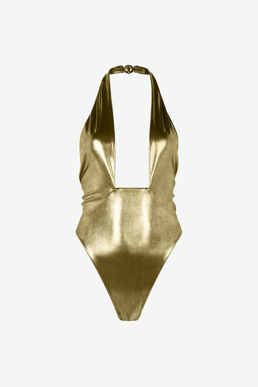 RC Gold One-Piece Swimsuit with Geometric Neckline GOLD WWW002-JE032