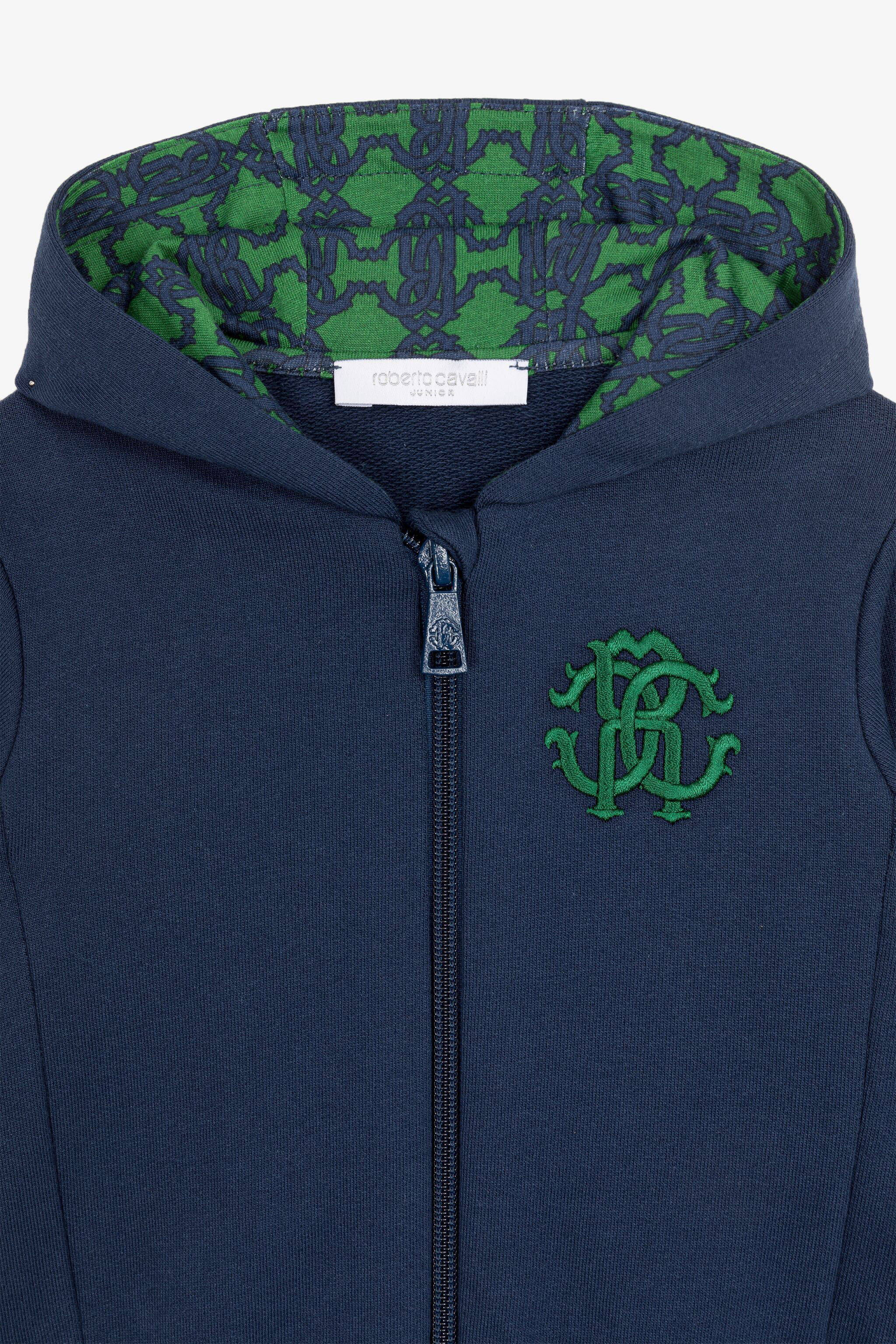 JU RC Monogram-Embroidered Cotton Hoodie Dark blue RJT906-CF050