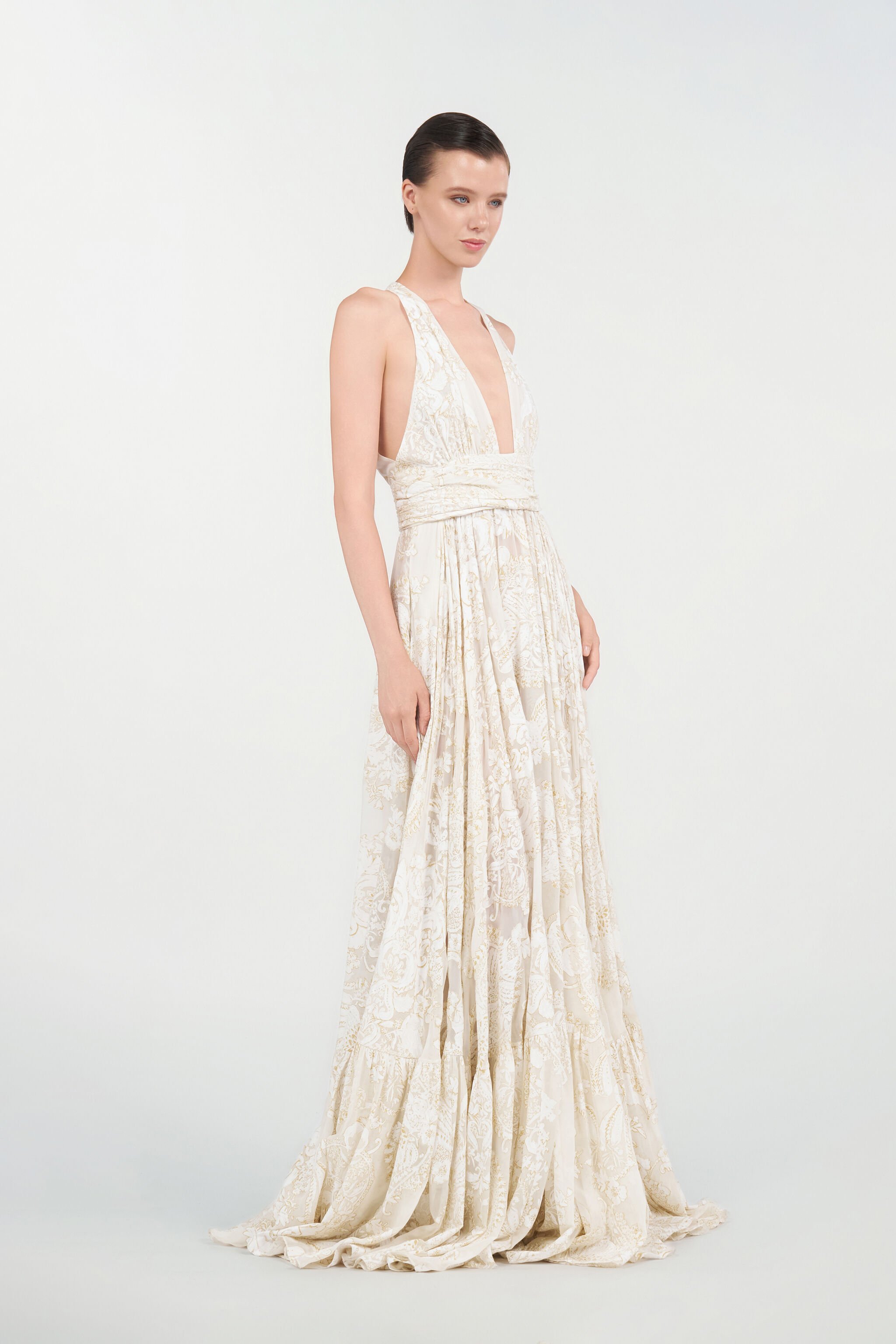 RC Langes Kleid mit ornamentalem Muster White WHITE WQT108-SLR36