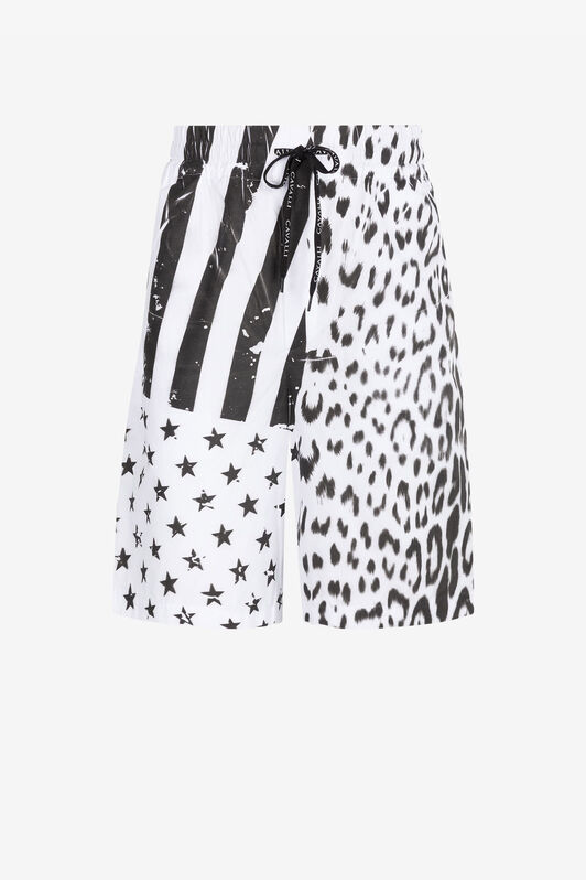 RC Shorts sportivi con bandiera e stampa Leopard Nero/Bianco QRT224-CH061