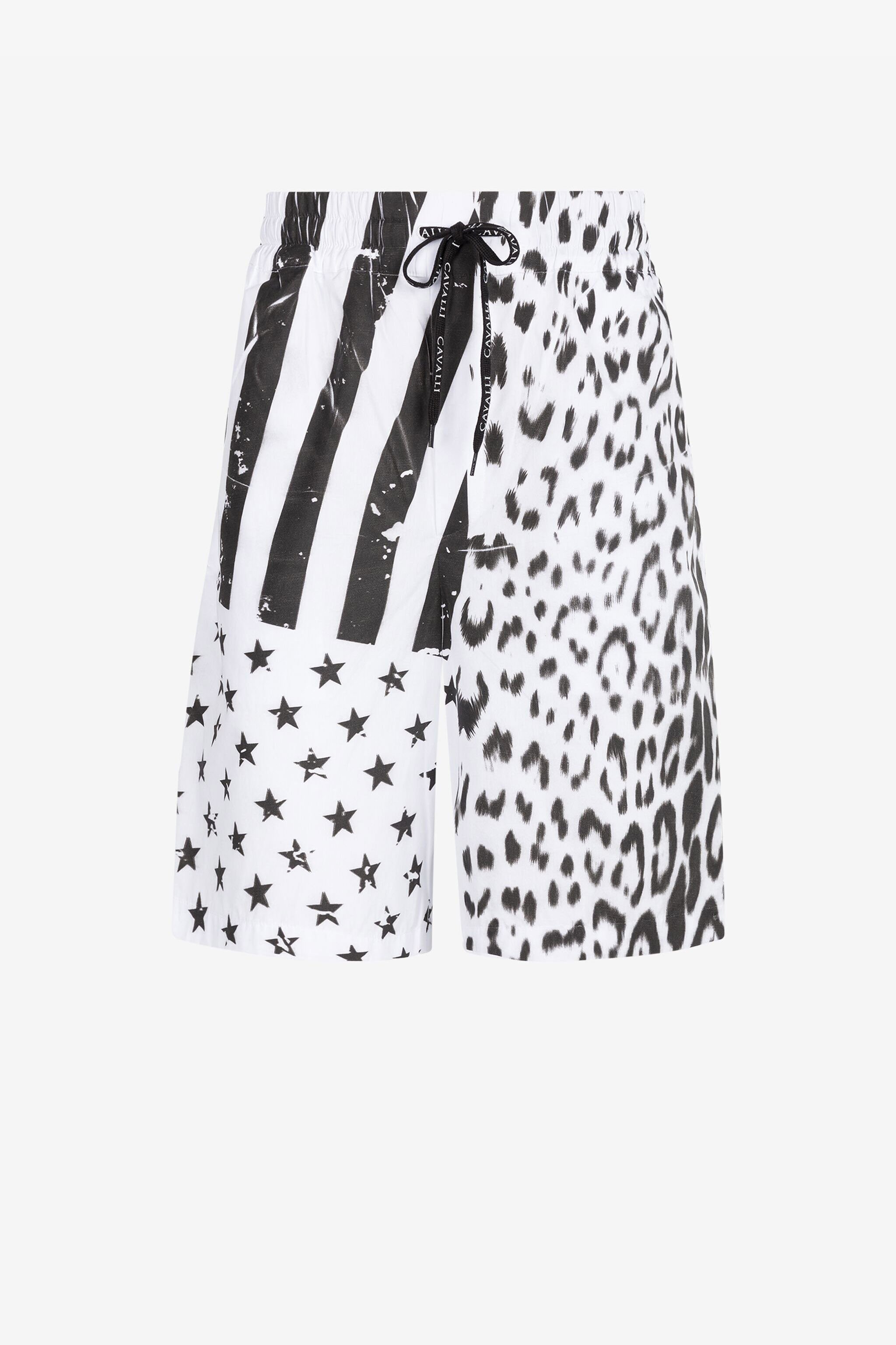 RC Shorts sportivi con bandiera e stampa Leopard Nero/Bianco QRT224-CH061