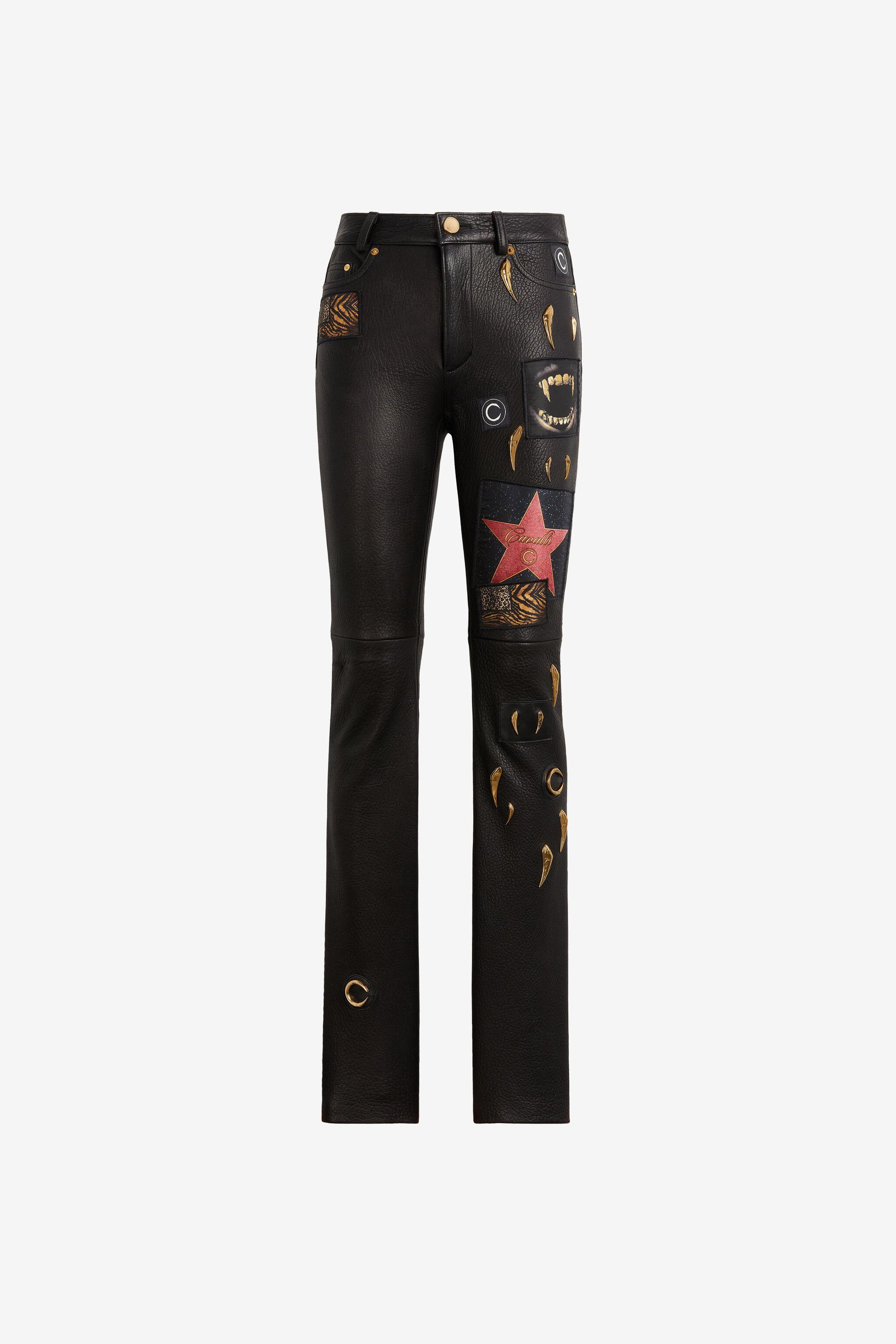 RC Pantaloni in pelle con decorazioni Nero NQP201-PN002