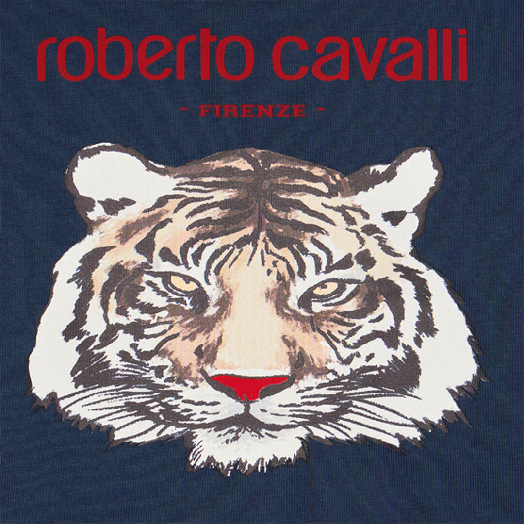 JU Blue T-Shirt with Tiger Print NAVY VJT612-JD001