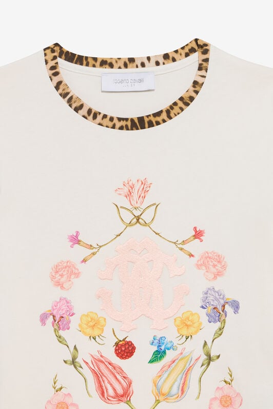 JU T-Shirt With Floral Print And Monogram RC MILKY WHITE TJT65V-JD001