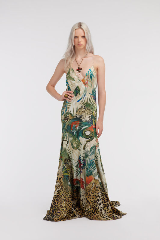 RC Jungle Print Silk Maxi Dress Green SKT162-4QI88