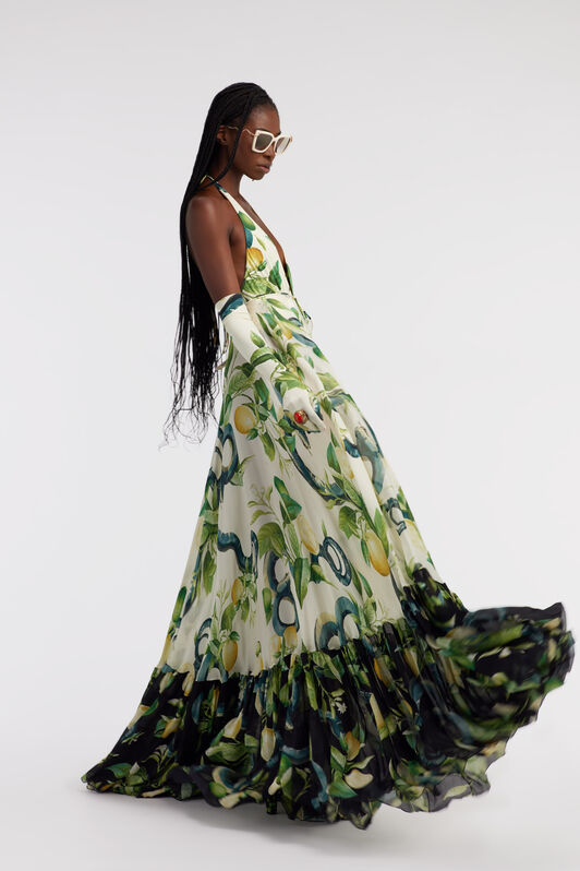 RC Lemon print long dress Elfenbein SKT119-CTI89