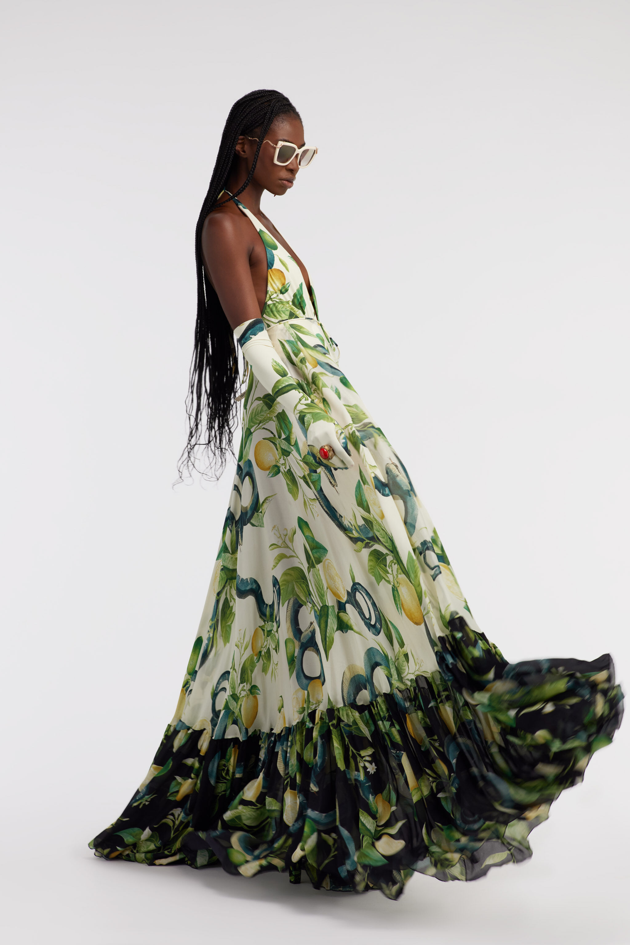 RC Lemon print long dress Elfenbein SKT119-CTI89
