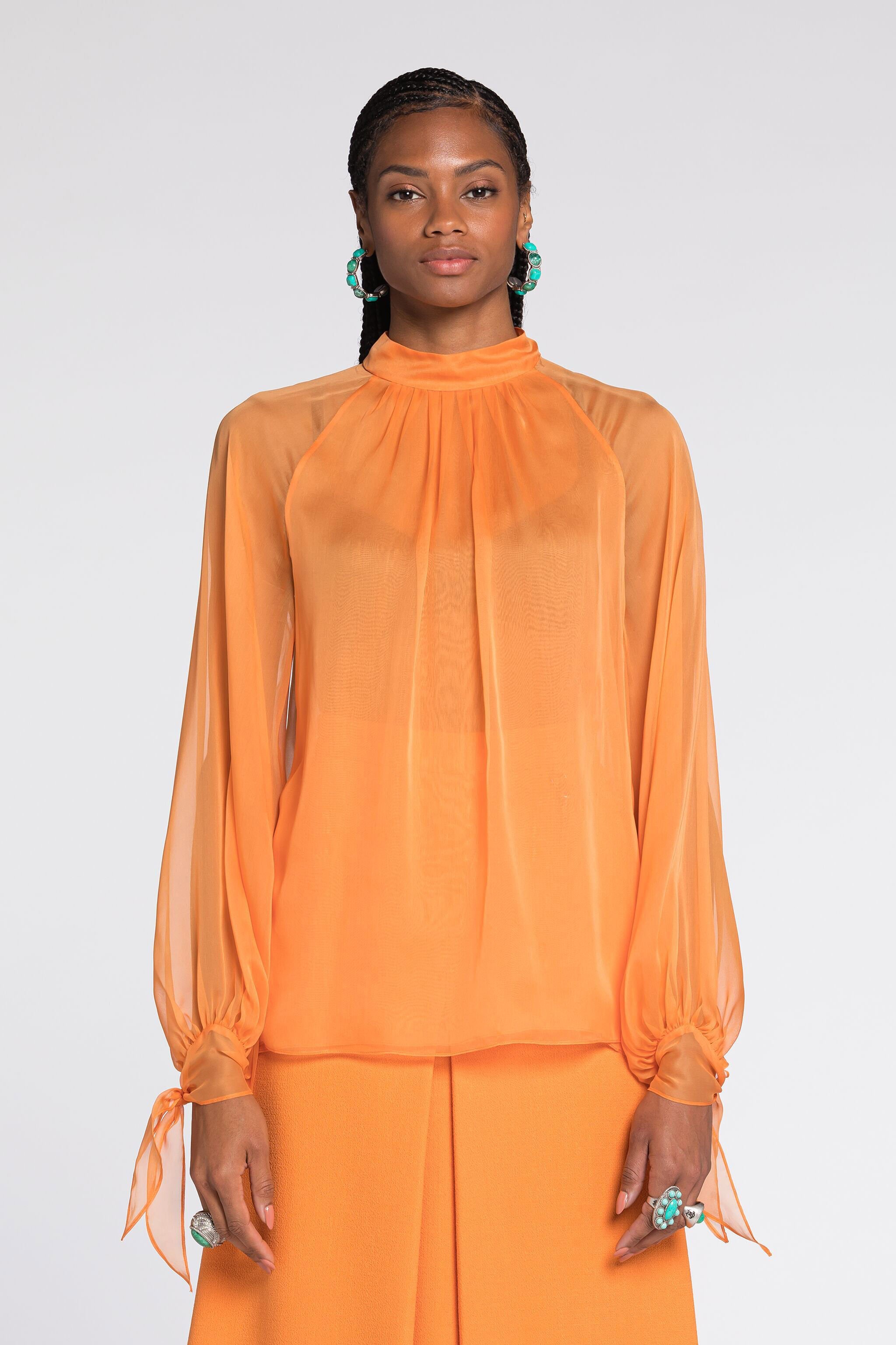 RC Semi-Sheer Silk Blouse Orange RKT700-XV005