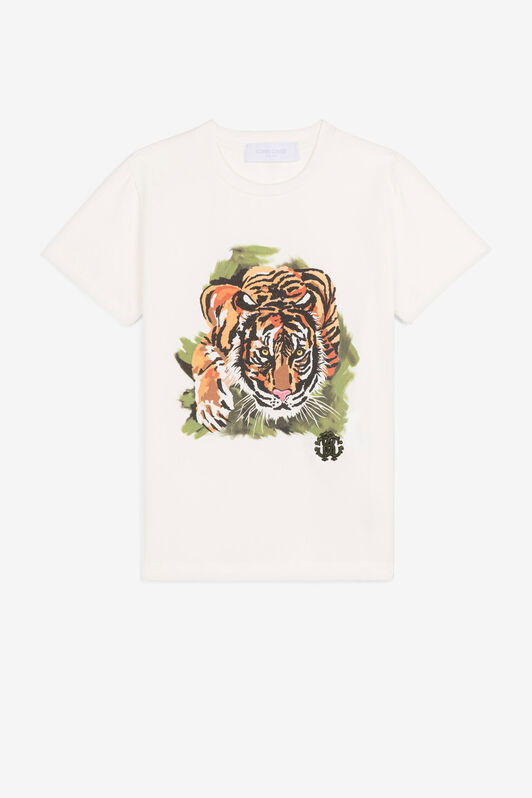JU T-Shirt mit Tiger-Print Weiß PJT699-JV025