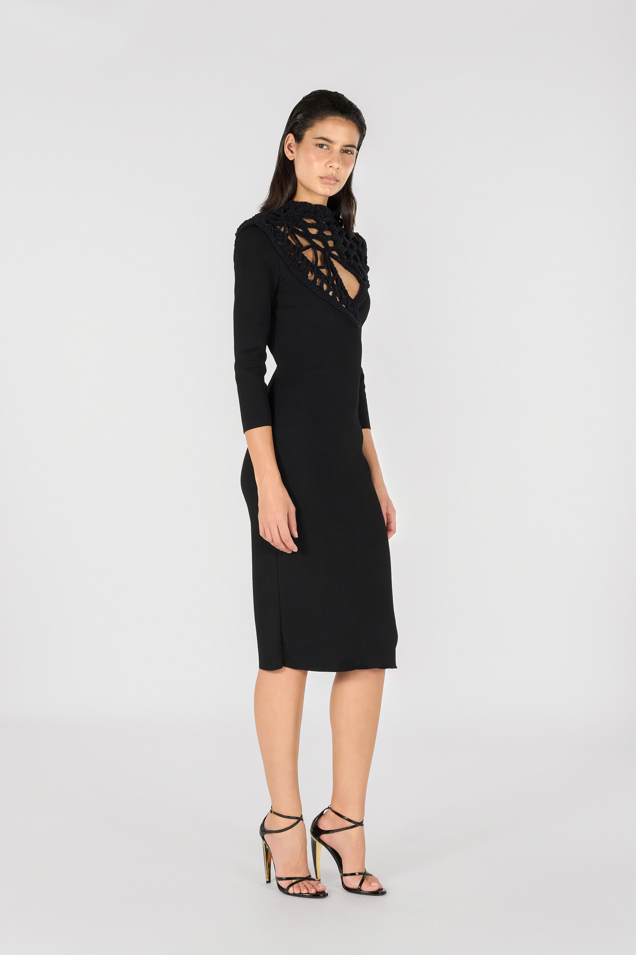 RC Robe Midi Avec Encolure Ajourée Au Crochet Noir TWM103-MI014