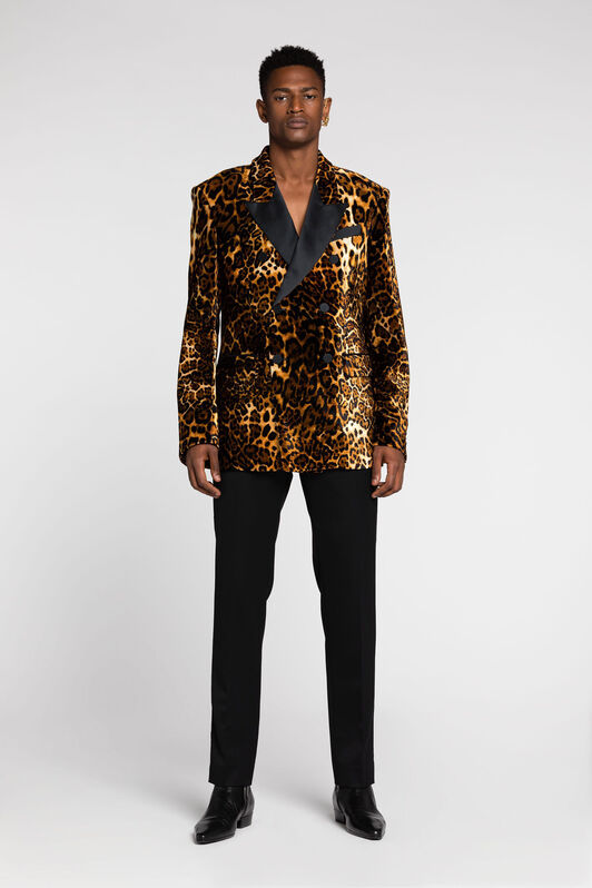 RC Leopard-Print Double-Breasted Blazer RC Leopard-Print Double-Breasted Blazer Dark brown RRT420-3RF40
