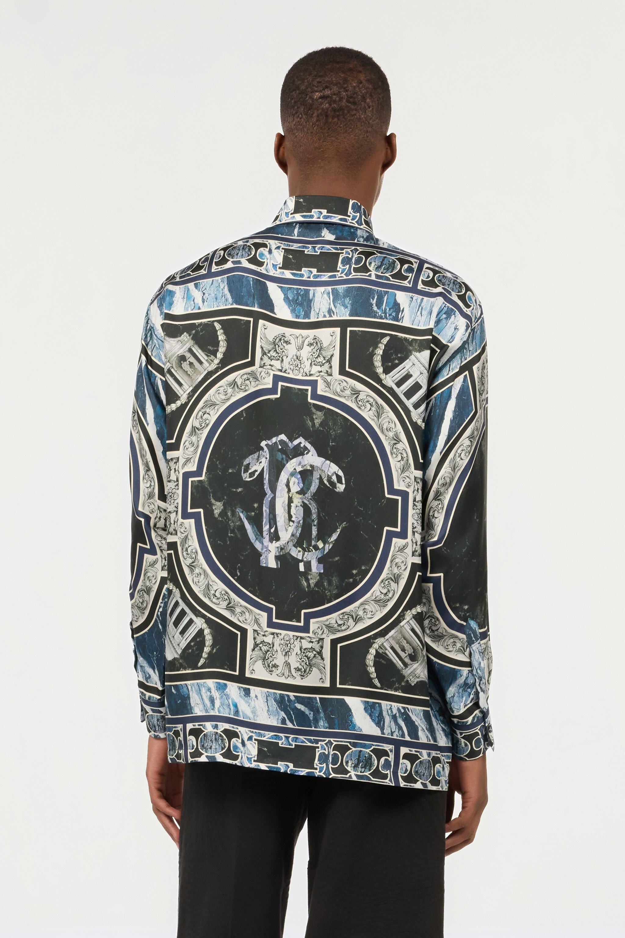 RC Shirt With Marble Print And Embellishments Dark blue URT723-4QN63