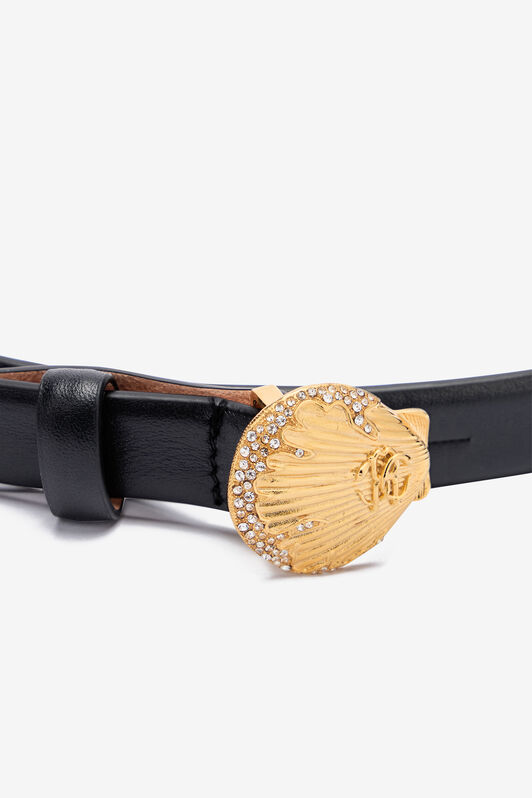 RC Leather Belt with Shell Buckle Black UWC005-PZ796